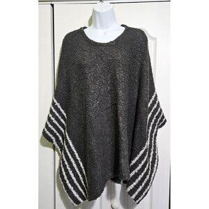 Francesca Grey Striped Cape Sweater Poncho Knit Shawl Pullover Jacket Winter NWT